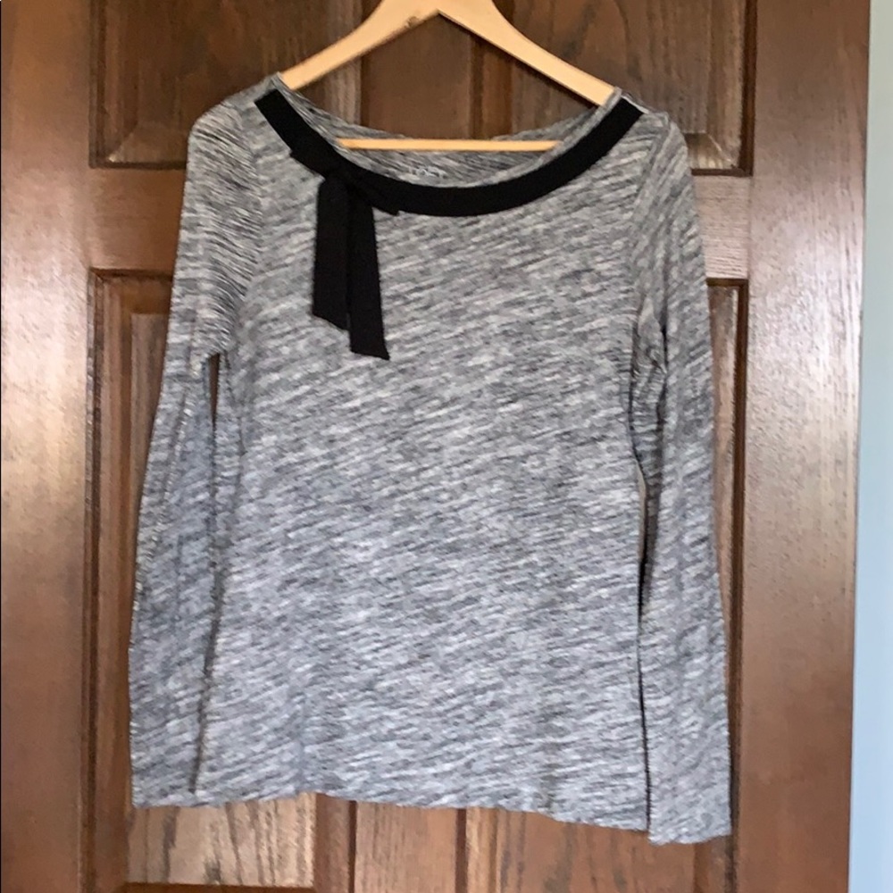 Loft Black White Gray L/S Shirt Bow Detail M